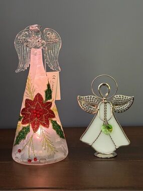 Angel with green heart & lighted angel ornament